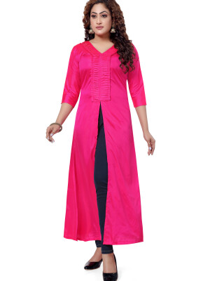 Beautiful paper silk hot pink naira cut sleeve - 3/4 long kurta for women