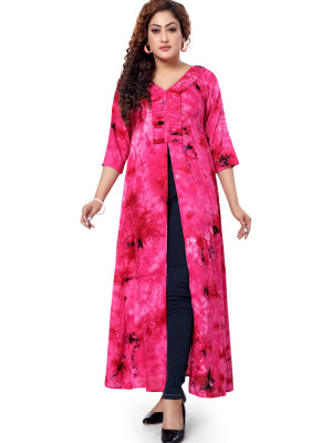 Beautiful pink cotton naira cut kurta for women - 3/4 sleeve for women