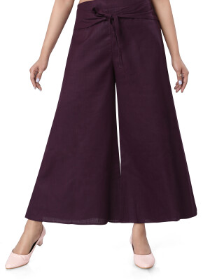 Burgundy flared bottom palazzo pant for women