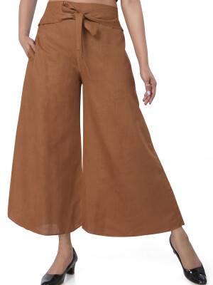 Light brown flared bottom pant palazzo for women