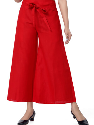 Red flared bottom palazzo pant for women