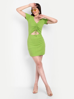 Solid green women bodycon dress