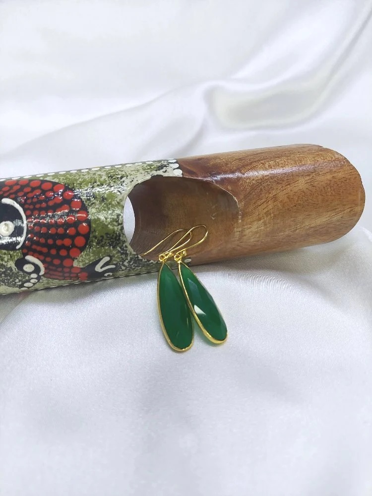Botanical Drop Earrings - dark green tourmaline and mother of pearl -  amanda coleman jewellery