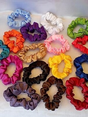 SATIN SCRUNCHIE (Pack of 15 (S))-  a convenient hair accessory for people of all ages.