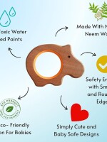 Hippo, stick, ring natural and organic wooden neem teether for babies | helps in teething | 3+ month babies