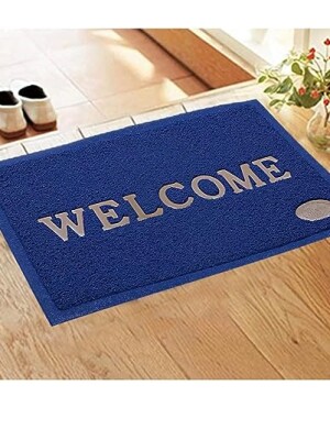 Anti Skid Welcome Doormat (Heavy Duty and Waterproof) | Easy to Clean for Entry (Blue + Black)
