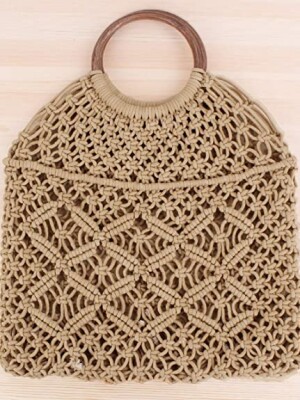 Stylish Handmade Macrame Sling Bags For Women’s macrame hand bag full size Beige ( bag005)