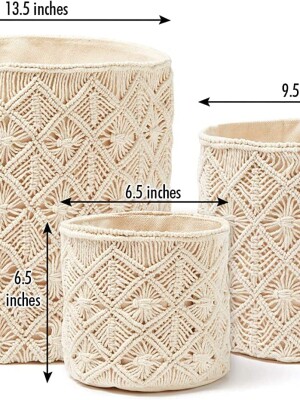 Woven Macrame Storage Baskets with Natural Cotton Rope