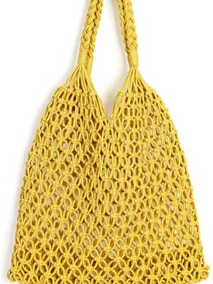 Stylish Handmade Macrame Sling Bags For Women’s macrame hand bag full size Yellow  (bag004)
