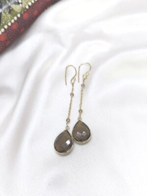 Smoky Pyrite long drop earrings