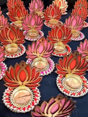 Sanvatsar Home Decorative Lotus Wall Hanging, Shubh Labh & Diya Set