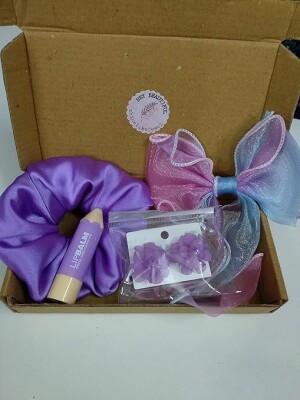 2 RANDOM SCRUNCHIE SET BOX GIFT BOX FOR GIRL AND WOMEN Satin Silk Hair Elastic (Purple)