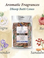 Rose Lavender Mogra Sandal Natural Dhoop Batti Incense Cones | Long Lasting Aromatic Soothing Fragrance for Home, Meditation | Cow Dung & Low Smoke
