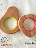 Fruit shape colorful neem wood teethers for babies | pear & strawberry | child safe teether | set of 2 | wooden teethers