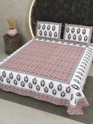 Floral design cotton double bedsheet with 2 pillow covers