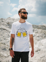Men's Round Neck White Beer Mugs Printed Cotton T-shirt- DDTS-1