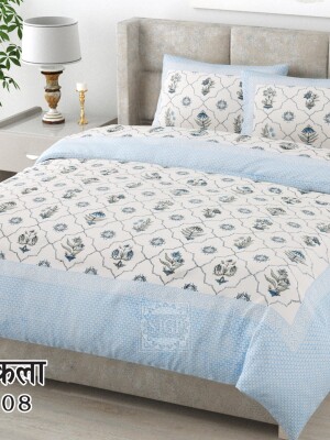 100% Cotton king size floral print bedsheet with 2 pillow covers