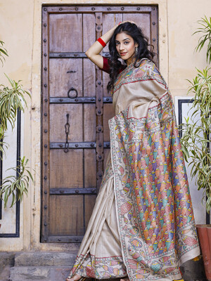 Stunning matasya hand painted madhubani silk saree