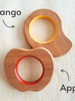 Mango & apple for babies | with benefits of neem wood | child safe teether | serves as grasping and chewing toy | set of 2 wooden teether