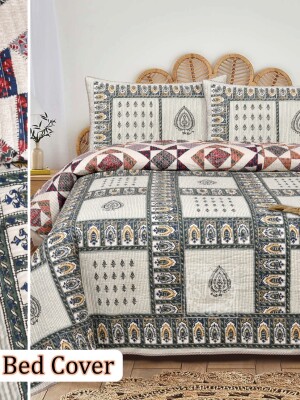 Grey block jaal cotton bedcover