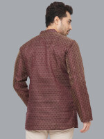 Brown Jacquard Banarsi Textured Men Short Kurta , Pattern: self weave, Colour: Brown and  Formal ethnic