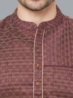 Brown Jacquard Banarsi Textured Men Short Kurta , Pattern: self weave, Colour: Brown and  Formal ethnic