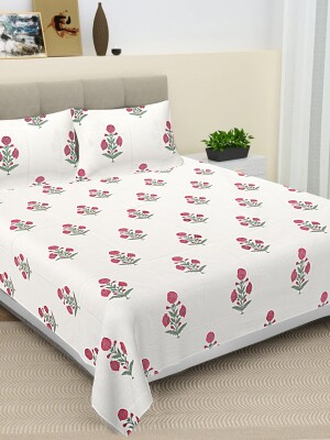 Classic floral print king size 100% cotton double bedsheet with 2 pillow covers
