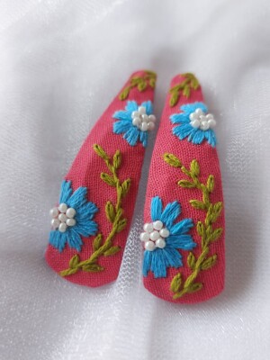 Beautiful, exclusive, hand embroidered,  hair clip in soft fabric for kids