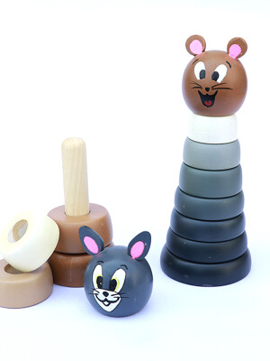 Cat & mouse stacker wooden toy
