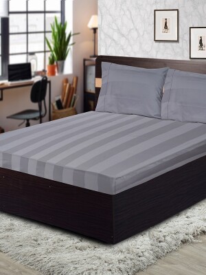 double bed sheet 100% Pure Cotton 10CM Stripes Grey Gum Bedsheet Set