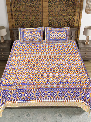 Jaipuri Print Cotton king 90 by 108 Floral Bedsheet with two big size pillow cover BS-7 Multicolor