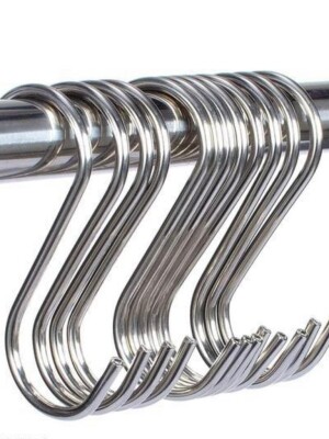 Stainless Steel S Shape Heavy Duty Hooks for Hanging Clothes,Pots and Pans for Kitchen,Bathroom, Garden, Office (Pack - 6)