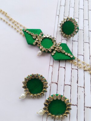 Green kundan choker and earrings set