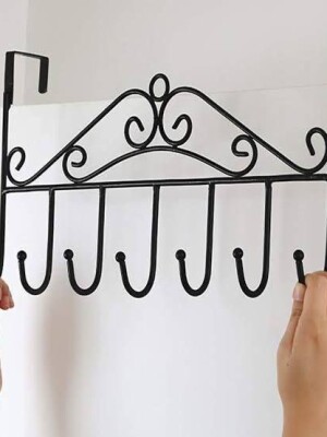 Hanging Door Hooks, 7 Hooks - Pack of 1 - Black