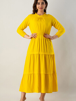 Women's Solid Dyed Rayon Designer Embroidered A-Line Kurta - KR0113MUSTARD