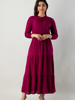 Women's Solid Dyed Rayon Designer Embroidered A-Line Kurta - KR0113WINE