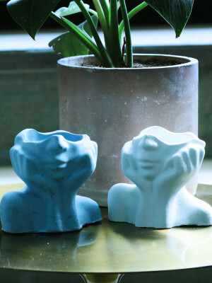 Silent lady concrete pot pair multi-color decor pieces perfect for living spaces, offices, and bedrooms