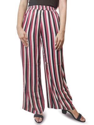 Women's pair of multi stripe palazzo pants, with elasticated waistband with two pockets at the front.