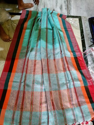 Linen stripes handloom saree