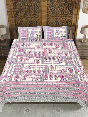Jaipuri Print Cotton king 90 by 108 Floral Bedsheet with two big size pillow cover BS-23 Multicolor Floral print