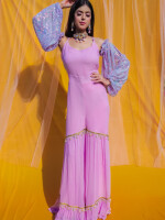 Lilac georgette Jumpsuit With Sequins Sleeves, Crafted from the finest quality material