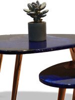 Customized resin table set side nesting table & coffee table with golden-plated steel legs