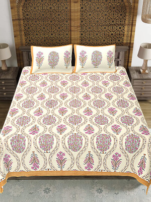 Jaipuri Print Cotton king 90 by 108 Floral Bedsheet with two big size pillow cover BS-30 Floral print