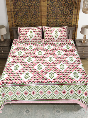 Jaipuri Print Cotton king 90 by 108 Floral Bedsheet with two big size pillow cover BS-31 Multicolor