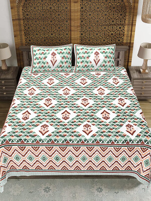 Jaipuri Print Cotton king 90 by 108 Floral Bedsheet with two big size pillow cover BS-32 Multicolor