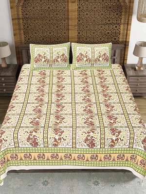 Jaipuri Print Cotton king 90 by 108 Floral Bedsheet with two big size pillow cover BS-35 Multicolor