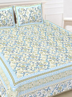 Sky blue Jaipuri Print Cotton king 90 by 108 Floral Bedsheet with two big size pillow cover BS-48