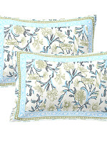 Sky blue Jaipuri Print Cotton king 90 by 108 Floral Bedsheet with two big size pillow cover BS-48