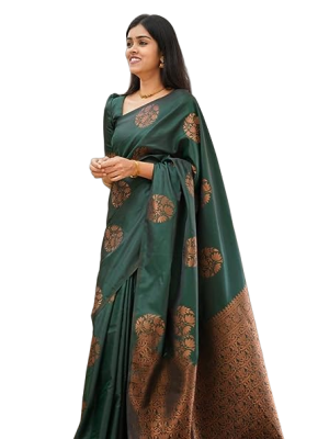 Green colour banarasi silk bend saree with blouse piece