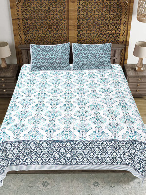 Handcrafted Jaipuri Print Cotton king 90 by 108 Floral Bedsheet with two big size pillow cover BS-60